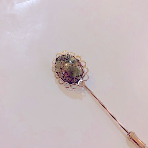 Vintage Unakite Jasper Stick Pin Gold Tone Metal 2.5” Gorgeous - Picture 3 of 3